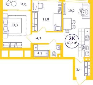 2-к квартира, вторичка, 58м2, 15/32 этаж