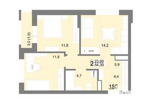2-к квартира, вторичка, 54м2, 19/26 этаж