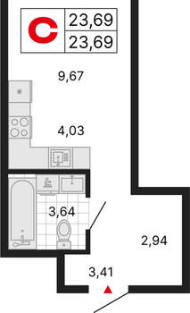 Студия квартира, вторичка, 24м2, 22/25 этаж