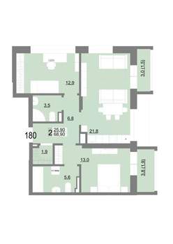 2-к квартира, вторичка, 69м2, 5/25 этаж