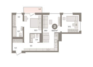2-к квартира, вторичка, 65м2, 5/8 этаж
