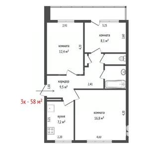 3-к квартира, вторичка, 58м2, 3/5 этаж