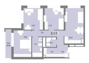 3-к квартира, строящийся дом, 88м2, 14/25 этаж