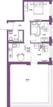 3-к квартира, вторичка, 85м2, 11/20 этаж