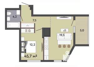 1-к квартира, строящийся дом, 46м2, 18/19 этаж