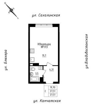 Студия квартира, строящийся дом, 28м2, 15/25 этаж