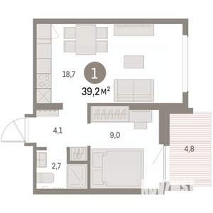1-к квартира, вторичка, 39м2, 7/9 этаж