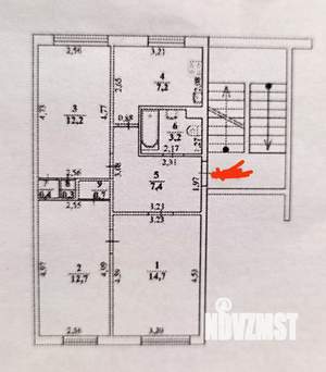 3-к квартира, вторичка, 59м2, 2/6 этаж