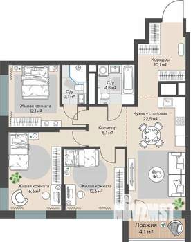 3-к квартира, вторичка, 89м2, 10/30 этаж