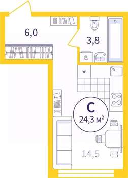 Студия квартира, вторичка, 24м2, 1/8 этаж