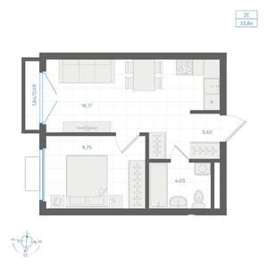 1-к квартира, вторичка, 34м2, 2/4 этаж
