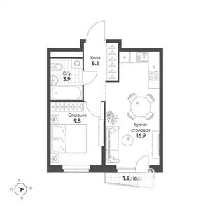 1-к квартира, вторичка, 36м2, 7/15 этаж