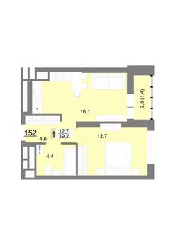 1-к квартира, строящийся дом, 39м2, 23/23 этаж