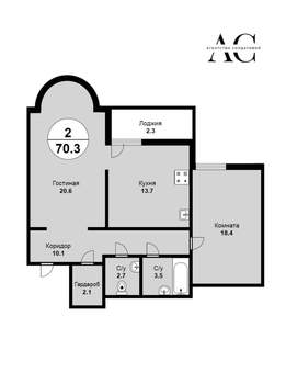 2-к квартира, вторичка, 70м2, 14/17 этаж