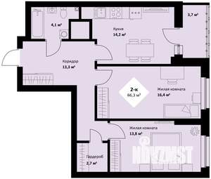 2-к квартира, вторичка, 66м2, 18/25 этаж