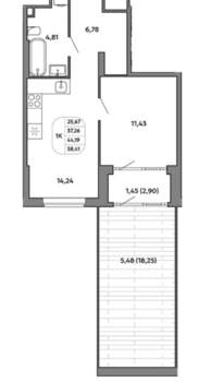 1-к квартира, вторичка, 44м2, 2/32 этаж