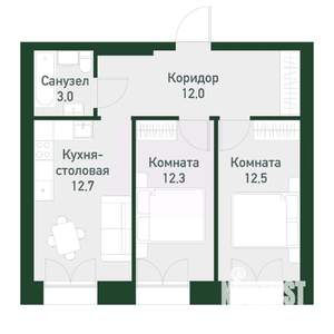 2-к квартира, вторичка, 52м2, 3/4 этаж