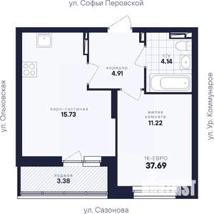 1-к квартира, вторичка, 38м2, 3/17 этаж