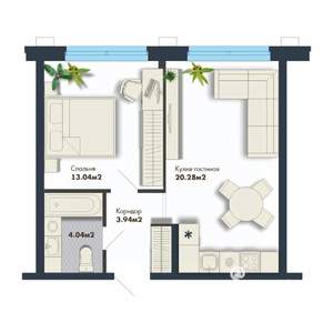 1-к квартира, вторичка, 41м2, 23/25 этаж