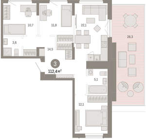 3-к квартира, вторичка, 109м2, 9/9 этаж