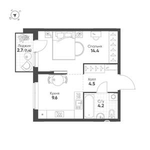 1-к квартира, строящийся дом, 34м2, 4/25 этаж
