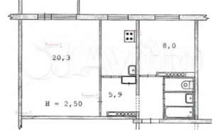 2-к квартира, вторичка, 43м2, 6/9 этаж