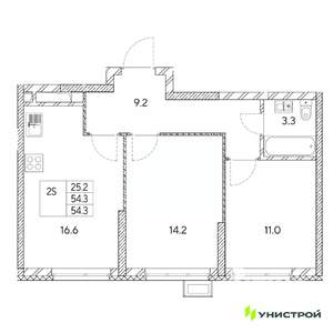2-к квартира, вторичка, 54м2, 13/31 этаж