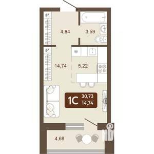 1-к квартира, вторичка, 31м2, 4/24 этаж