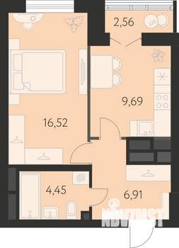 1-к квартира, строящийся дом, 39м2, 25/31 этаж