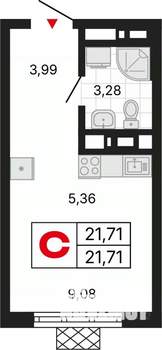 Студия квартира, вторичка, 22м2, 2/30 этаж
