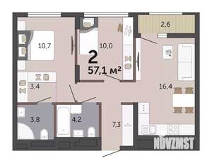 2-к квартира, вторичка, 57м2, 6/19 этаж