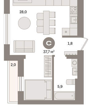 Студия квартира, вторичка, 38м2, 9/9 этаж