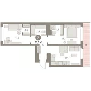 2-к квартира, вторичка, 64м2, 8/9 этаж