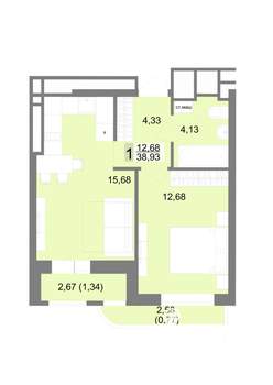 1-к квартира, строящийся дом, 39м2, 21/22 этаж