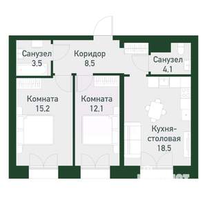2-к квартира, вторичка, 61м2, 2/4 этаж