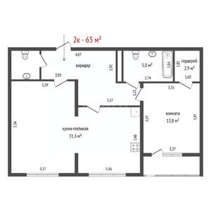 2-к квартира, вторичка, 65м2, 13/16 этаж