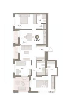 3-к квартира, вторичка, 119м2, 16/16 этаж