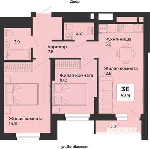 3-к квартира, строящийся дом, 58м2, 18/25 этаж