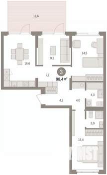 3-к квартира, вторичка, 98м2, 2/7 этаж