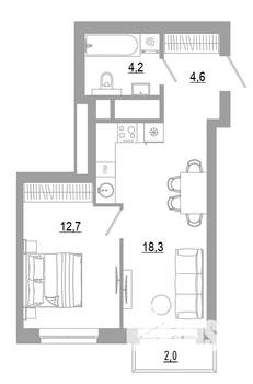1-к квартира, вторичка, 42м2, 8/25 этаж