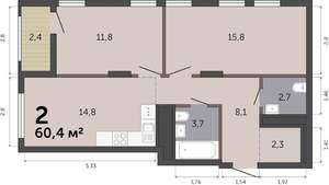2-к квартира, вторичка, 60м2, 9/19 этаж
