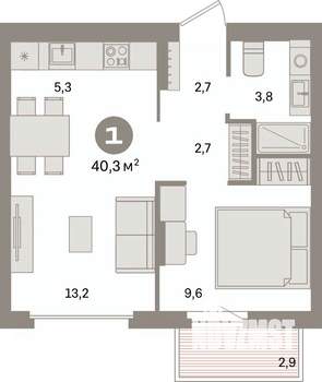 1-к квартира, вторичка, 40м2, 3/16 этаж