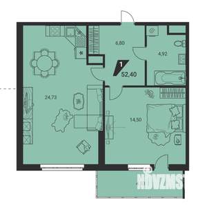 2-к квартира, вторичка, 52м2, 22/25 этаж