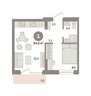 1-к квартира, вторичка, 35м2, 4/9 этаж