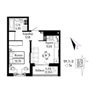 1-к квартира, вторичка, 37м2, 7/9 этаж