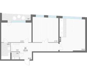 2-к квартира, строящийся дом, 126м2, 4/9 этаж