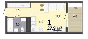 Студия квартира, вторичка, 28м2, 15/19 этаж