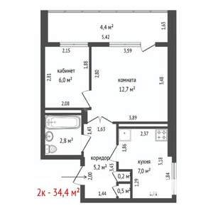 2-к квартира, вторичка, 34м2, 16/16 этаж