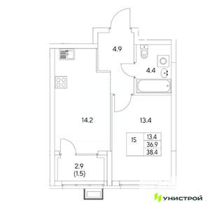 1-к квартира, вторичка, 38м2, 8/31 этаж
