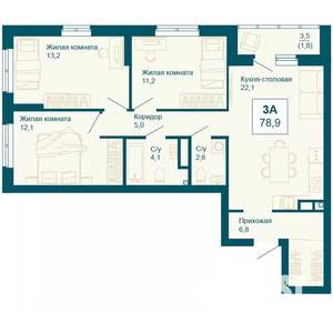 3-к квартира, вторичка, 79м2, 4/14 этаж